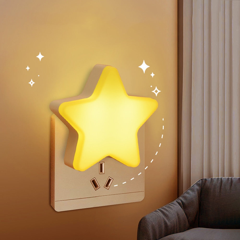 Cute Star LED Night Light Plug-in Intelligent Light Control Energy Saving Bedside Lamp For Children Bedroom Hallway Stairs Decor