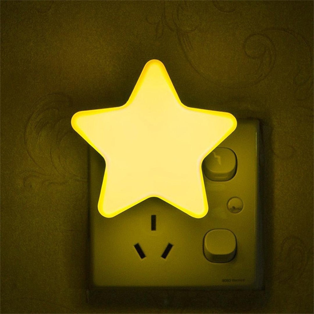 Cute Star LED Night Light Plug-in Intelligent Light Control Energy Saving Bedside Lamp For Children Bedroom Hallway Stairs Decor