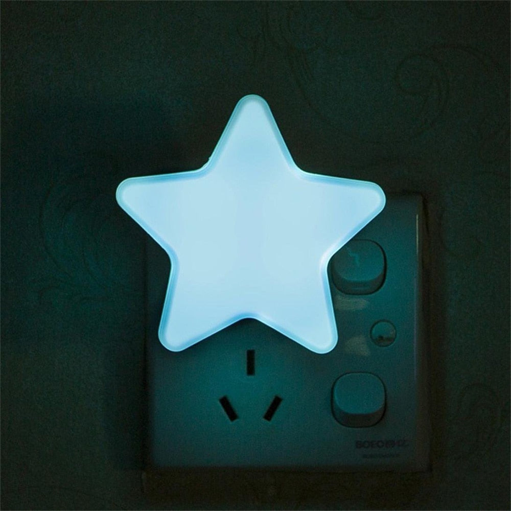 Cute Star LED Night Light Plug-in Intelligent Light Control Energy Saving Bedside Lamp For Children Bedroom Hallway Stairs Decor