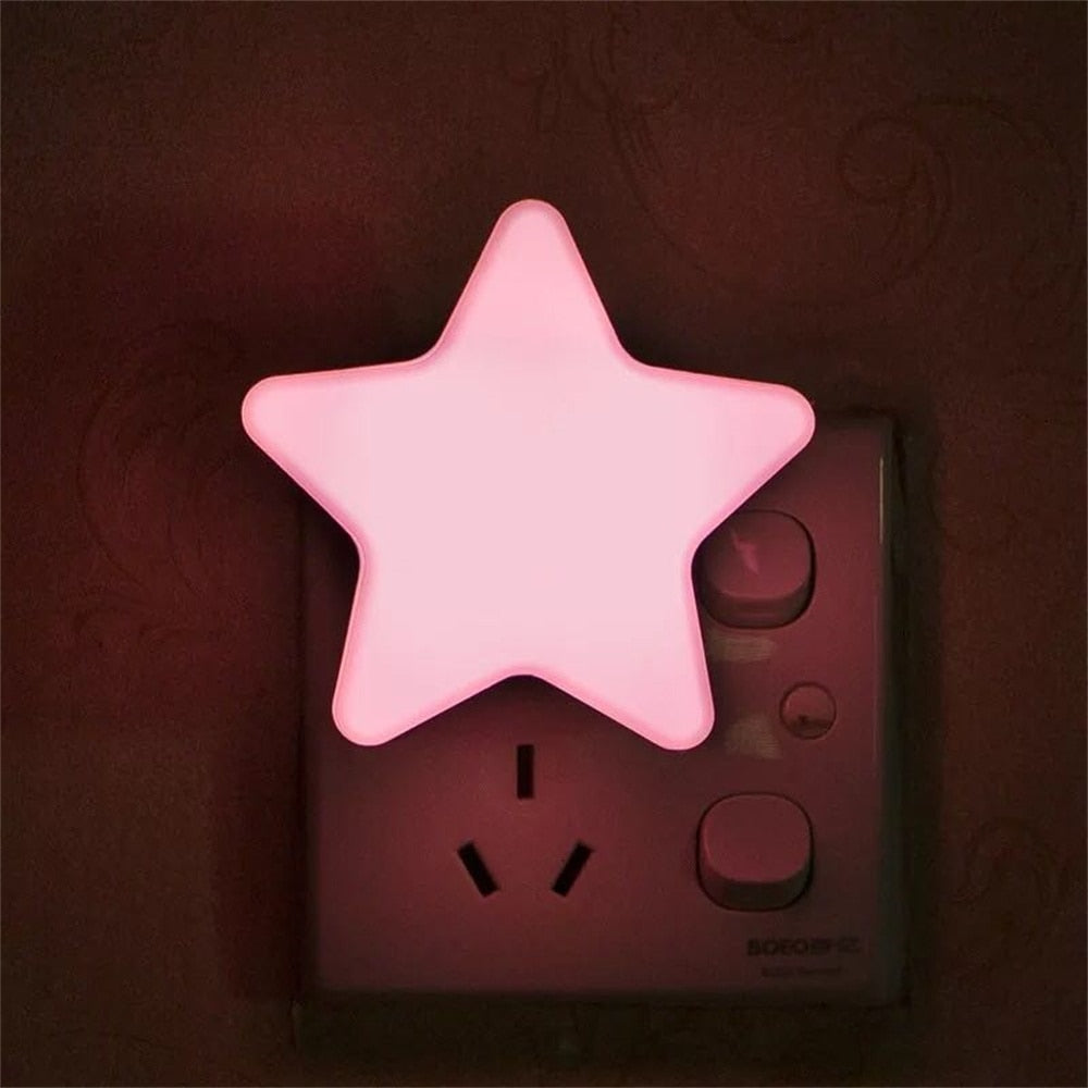 Cute Star LED Night Light Plug-in Intelligent Light Control Energy Saving Bedside Lamp For Children Bedroom Hallway Stairs Decor