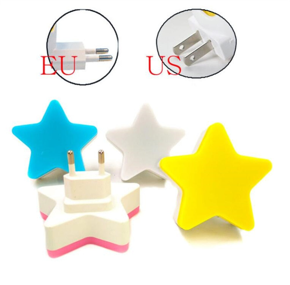 Cute Star LED Night Light Plug-in Intelligent Light Control Energy Saving Bedside Lamp For Children Bedroom Hallway Stairs Decor