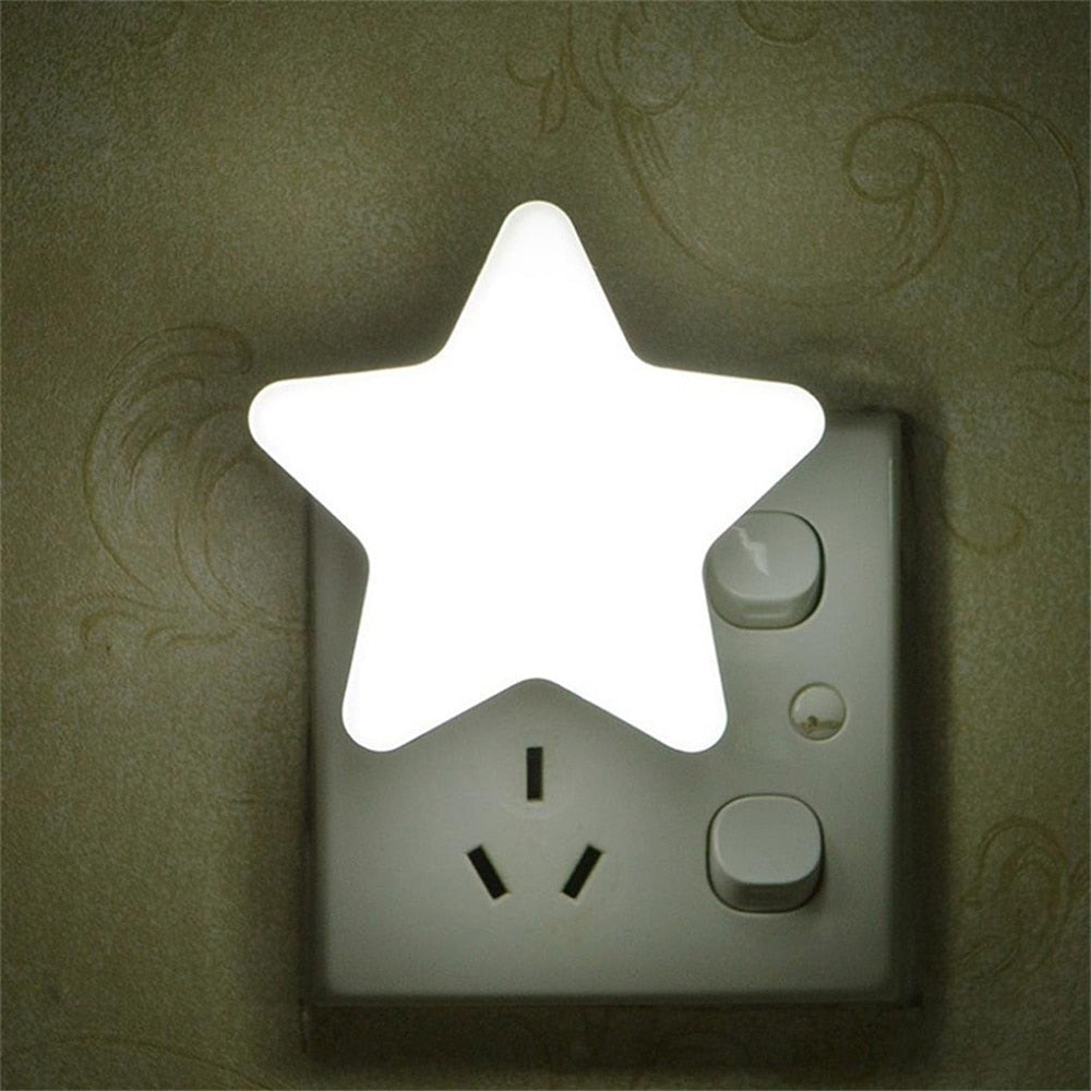 Cute Star LED Night Light Plug-in Intelligent Light Control Energy Saving Bedside Lamp For Children Bedroom Hallway Stairs Decor