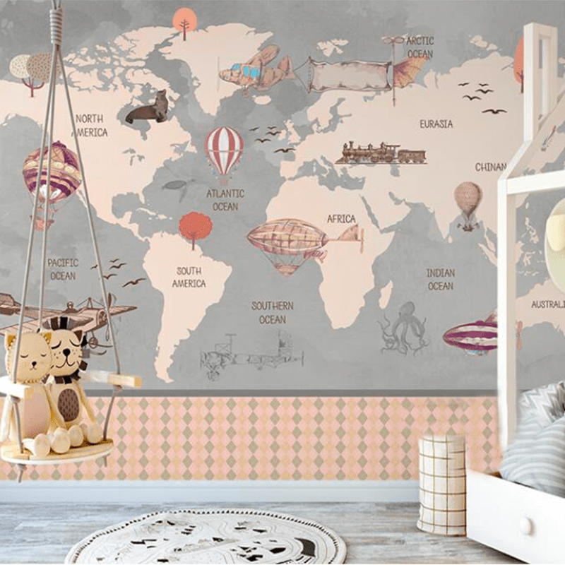 Papier peint carte du monde pour les enfants - 150 x 105 cm