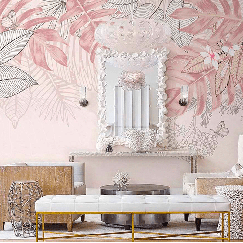 Papier Peint Motif Feuilles Rose