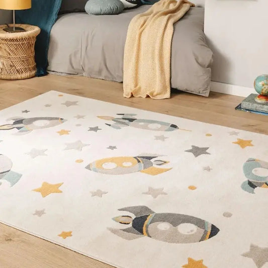 Tapis Chambre Enfant Espace - Motif Fusée et Étoiles