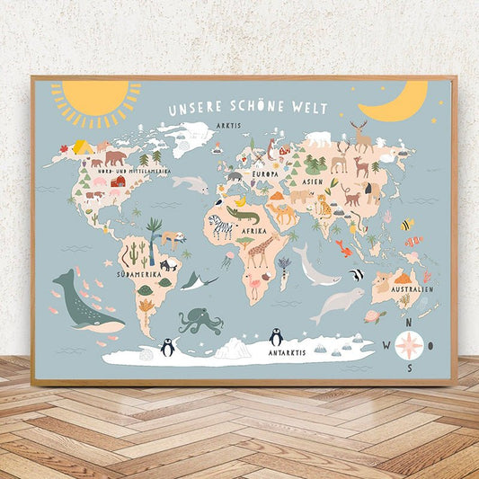 Affiche enfant carte du Monde - 21x30cm