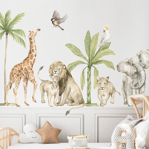 Stickers jungle chambre bébé : girafe, autruches, gazelles …
